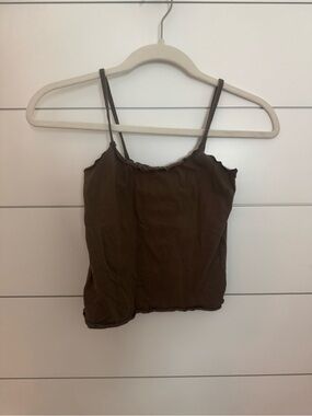 Brandy Melville Brown Ribbed Lettuce-Edge Cami